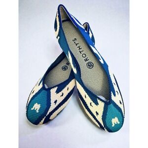 NEW w Box Rothys Shoes 8.5 8 Moroccan Blue Ikat The Point Toe Flats RETIRED Boho